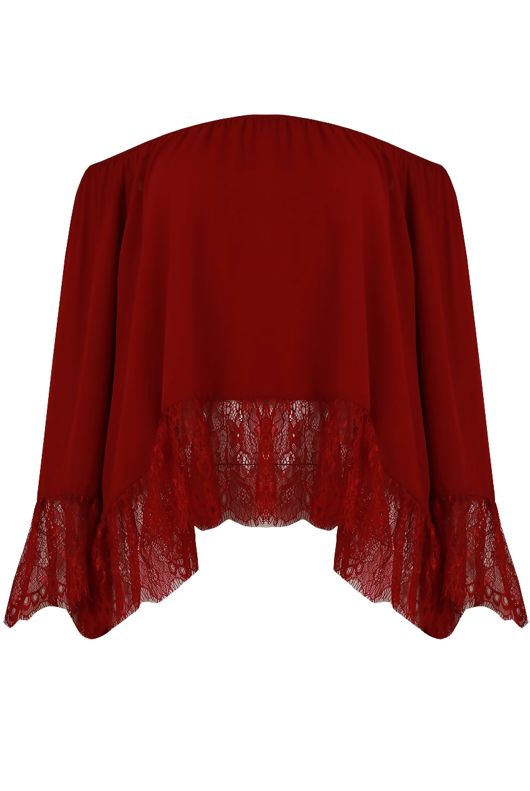Wine Off The Shoulder Lace Border Blouse