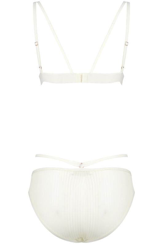 White Mesh Panel Strap Detail Lingerie Set 