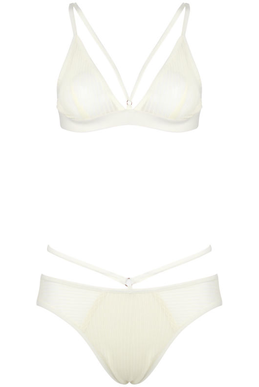 White Mesh Panel Strap Detail Lingerie Set 