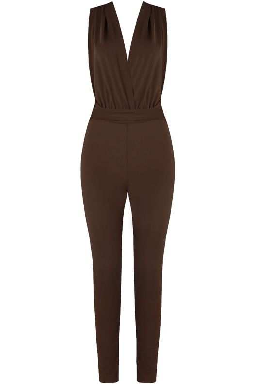Brown Cross Over Back Tie Up Jumpsuit
