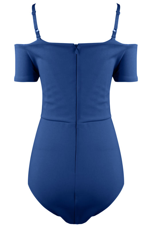 Royal Blue Cross Front Bardot Bodysuit