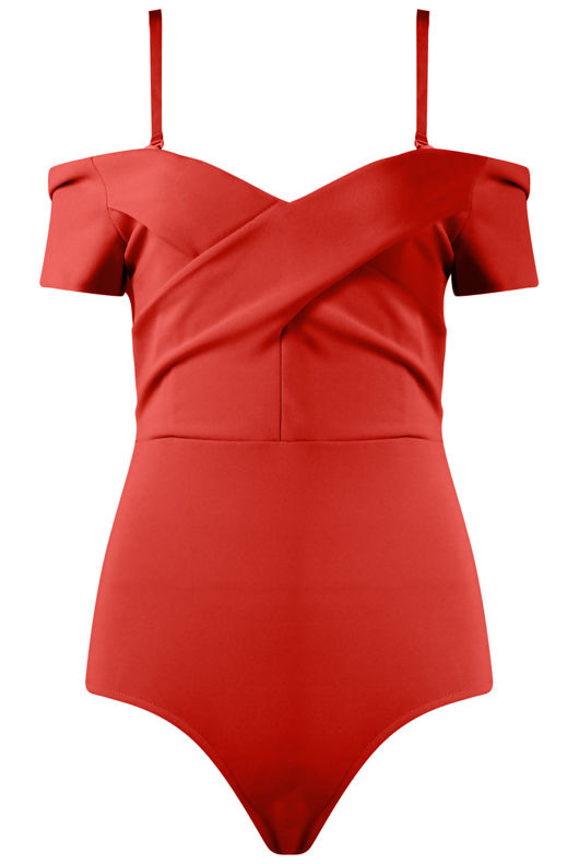 Red Cross Front Bardot Bodysuit