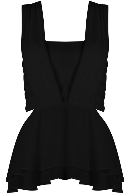 Black Chiffon Pleated Cut Out Tops
