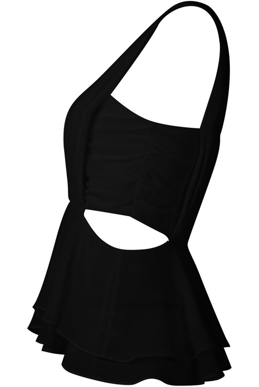 Black Chiffon Pleated Cut Out Tops