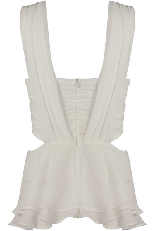 White Chiffon Pleated Cut Out Tops