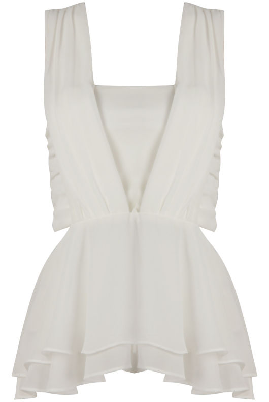 White Chiffon Pleated Cut Out Tops