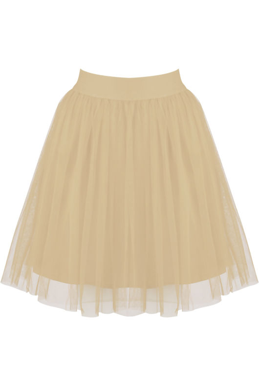 Cream Tulle Knee Length Skirts 