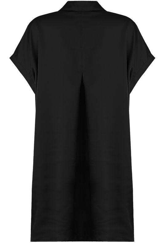 Black Front Button Up Pleated Shirt Dress