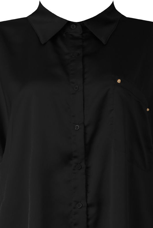 Black Front Button Up Pleated Shirt Dress