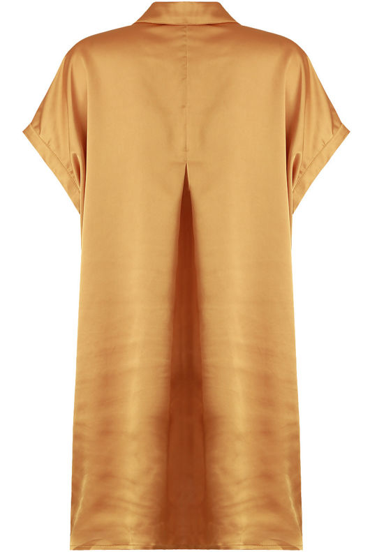 Mustard Front Button Up Pleated Shirt Dress