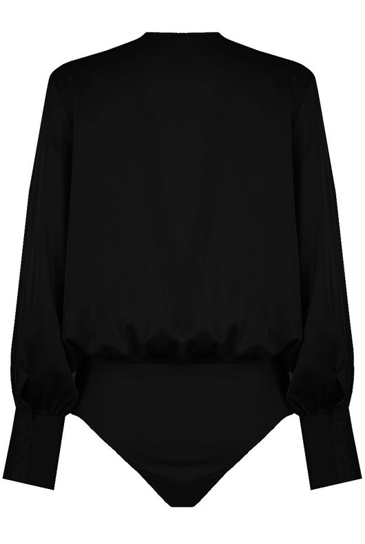 Black Satin Cross Over Front Tie Up Bodysuit