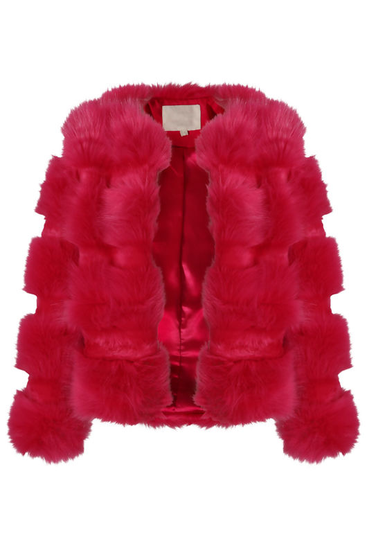 Fuchsia Layered Shaggy Faux Fur Coat