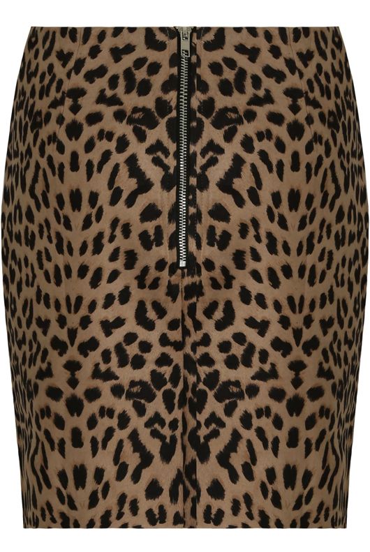Brown Leopard Print Back Zip Up Skirt