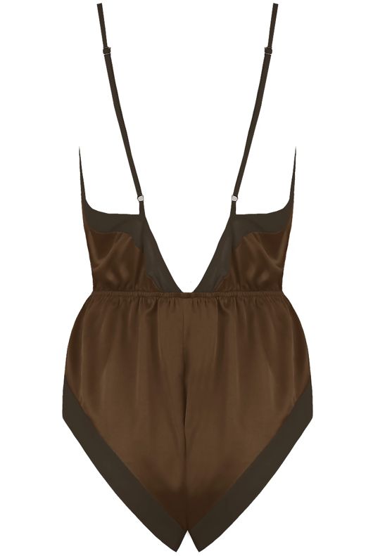 Khaki Satin Teddy with Chiffon Trim