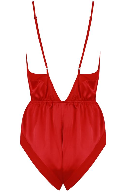 Red Satin Teddy with Chiffon Trim