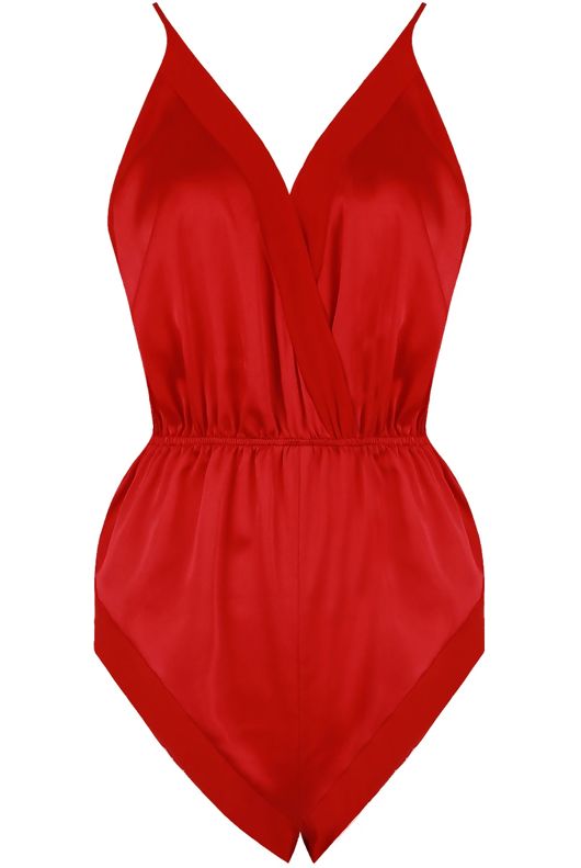 Red Satin Teddy with Chiffon Trim