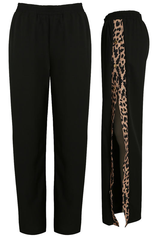 Black & Leopard Snap Buttoned Trouser