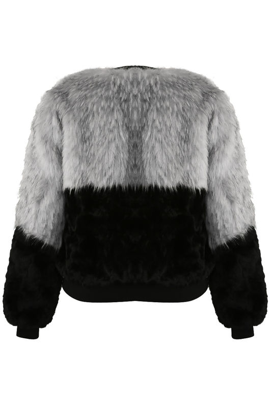 Grey Black Fur with Fleece Zip Up Jacket