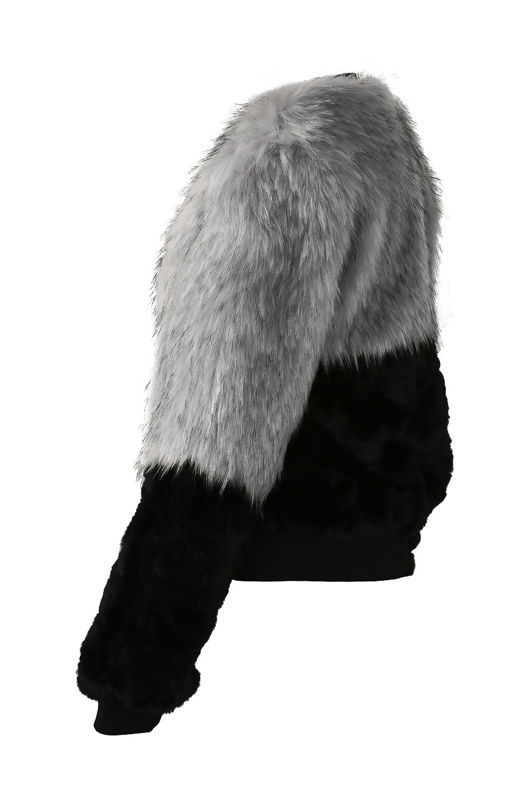 Grey Black Fur with Fleece Zip Up Jacket