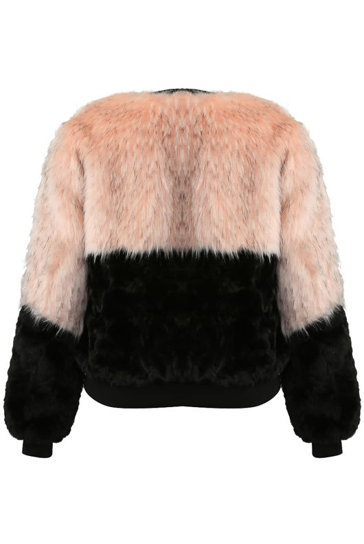 Rose Black Fur with Fleece Zip Up Jacket