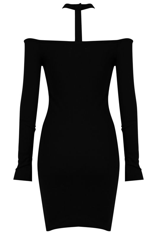 Black Choker Neck Jersey Bodycon Dress