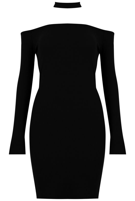 Black Choker Neck Jersey Bodycon Dress