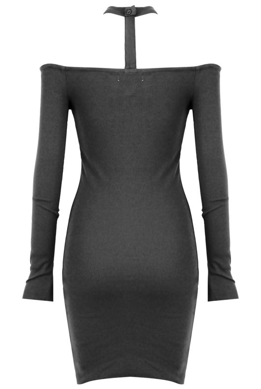 Grey Choker Neck Jersey Bodycon Dress