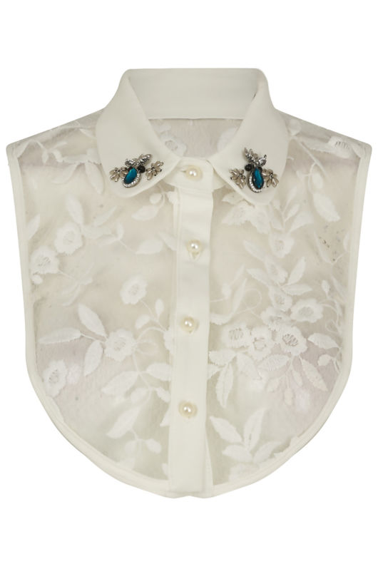 Cream Gem Embellished Bib Collar with Mesh Body