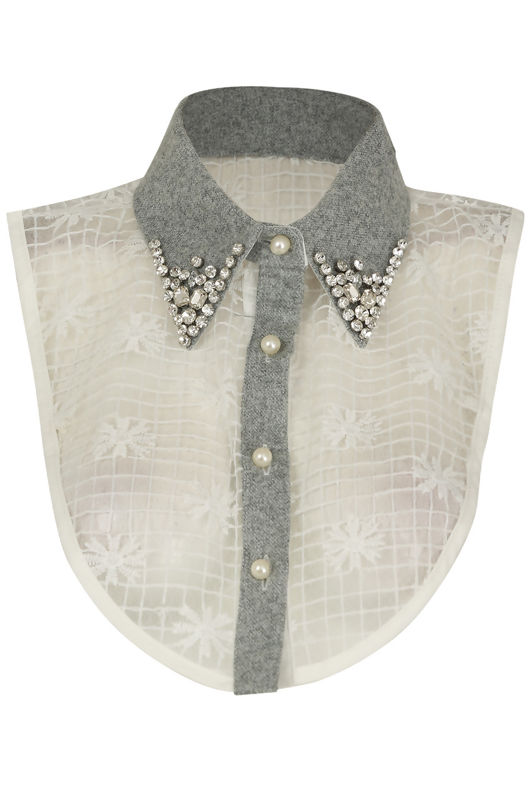 Tweed Gem Intricate Bib Collar With Mesh Body