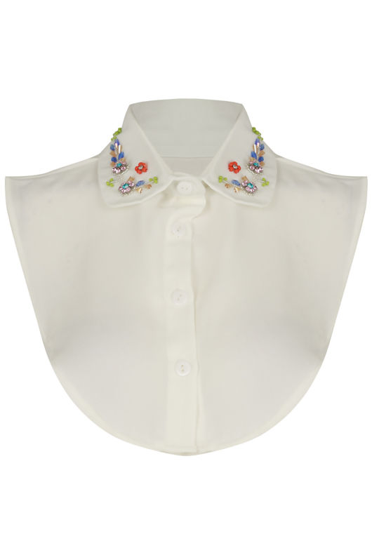 Cream Multicolour Stone Detail Bib Collar