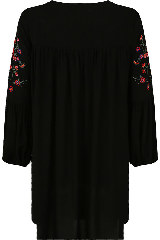 Black Floral Embroidered Shift Dress 