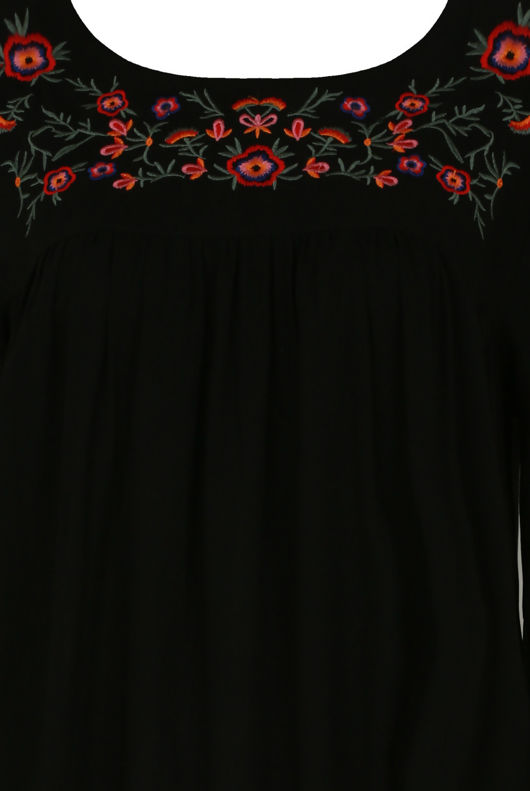 Black Floral Embroidered Shift Dress 