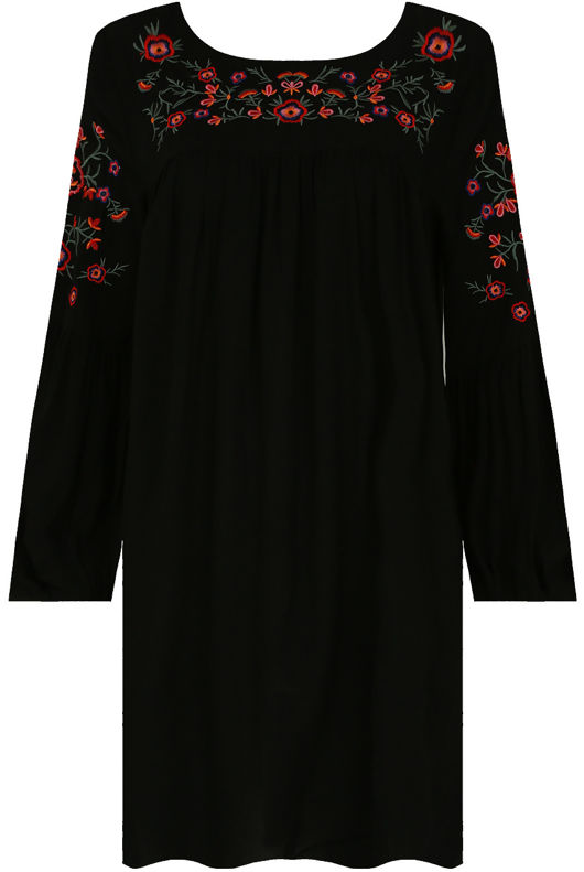 Black Floral Embroidered Shift Dress 