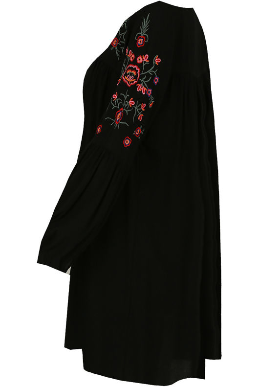 Black Floral Embroidered Shift Dress 