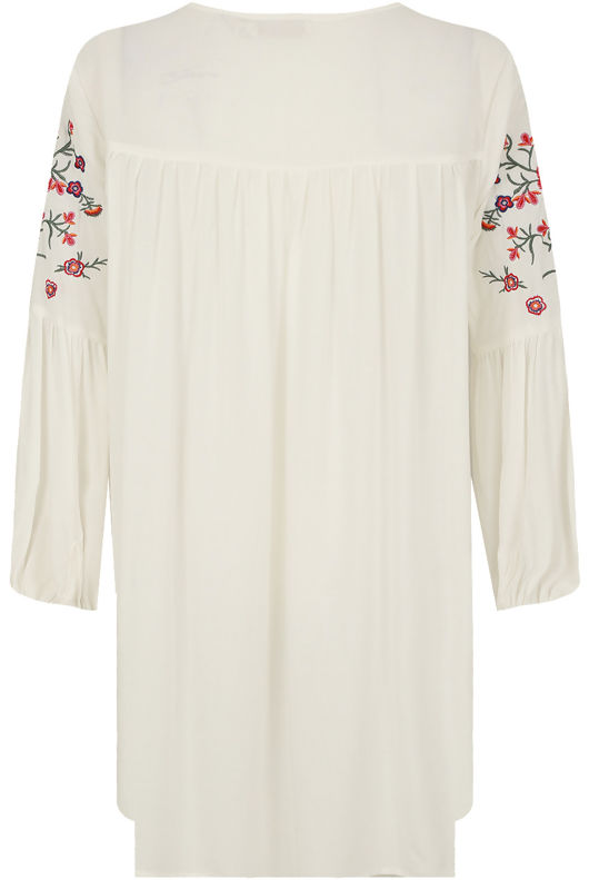 Cream Floral Embroidered Shift Dress 