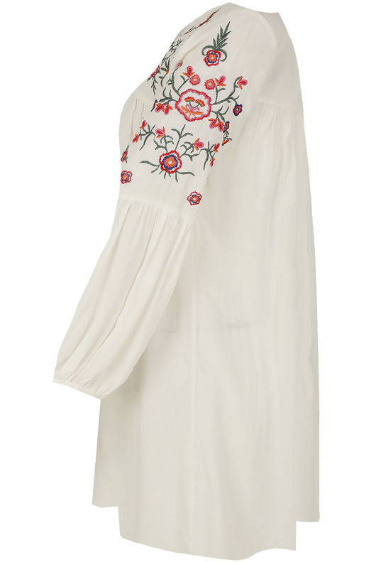 Cream Floral Embroidered Shift Dress 