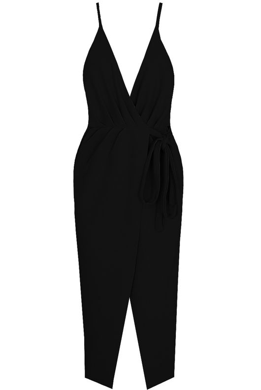 Black Cross Over Front Tie Up Shift Dress