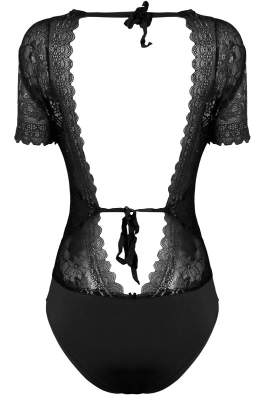 Black Cut Out Front Backless Lace Bodysuit 