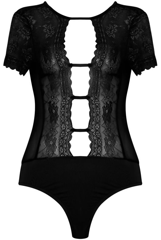 Black Cut Out Front Backless Lace Bodysuit 