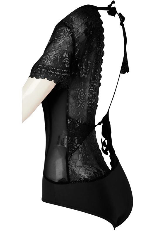 Black Cut Out Front Backless Lace Bodysuit 