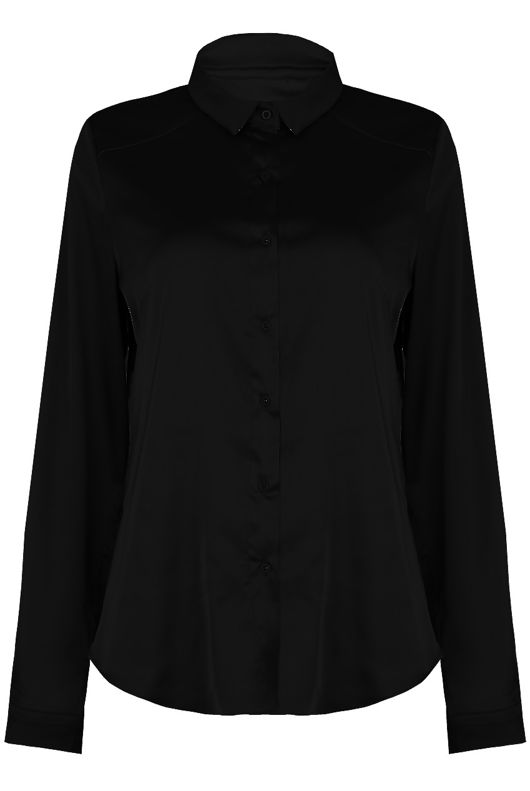 Black Satin Front Button Up Shirt 