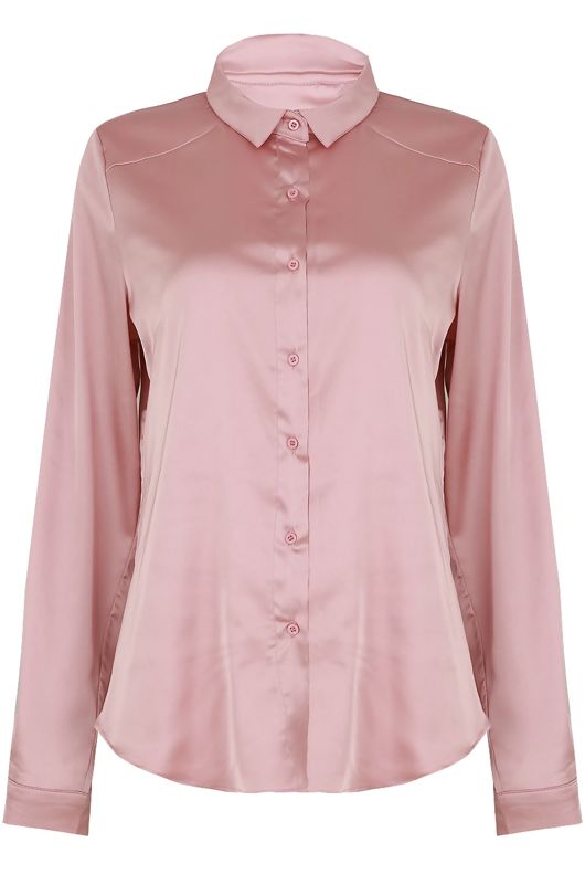Rose Satin Front Button Up Shirt 