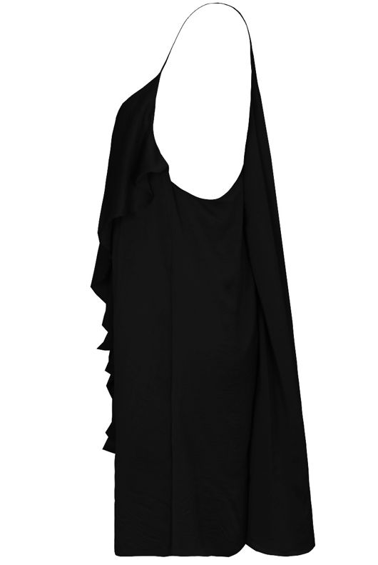 Black Frilled Open Back Shift Dress