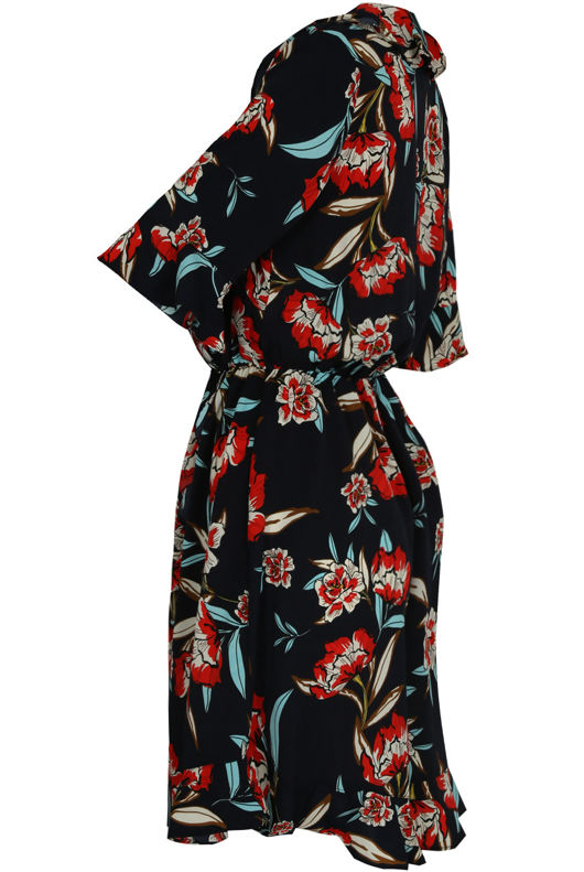 Navy Floral Cross Over Ruffled Shift Dress