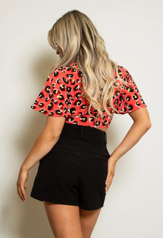 Green Leopard Tie Up Crop Top