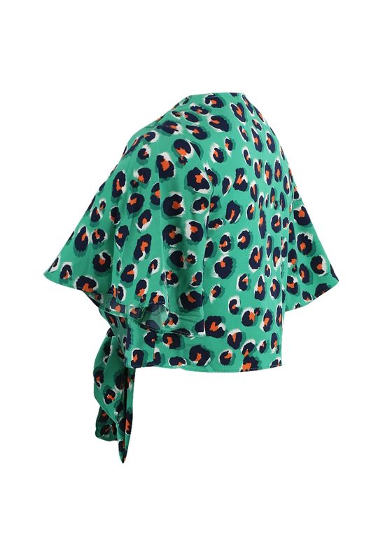Green Leopard Tie Up Crop Top