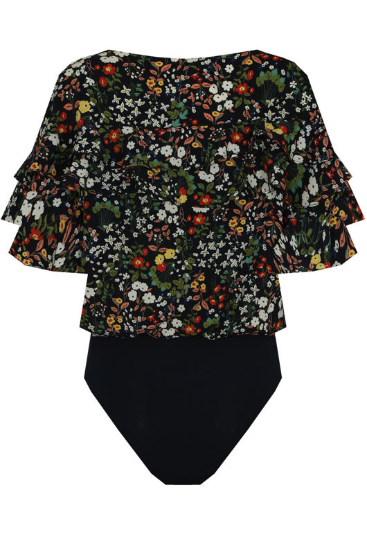 Navy Floral Printed Cross Over Bodysuit