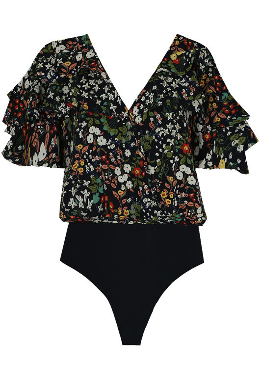 Navy Floral Printed Cross Over Bodysuit