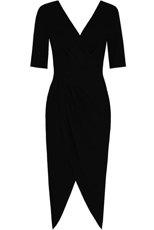 Black Cross Over Pleated Midi Dress