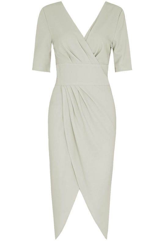 White Cross Over Pleated Midi Dress